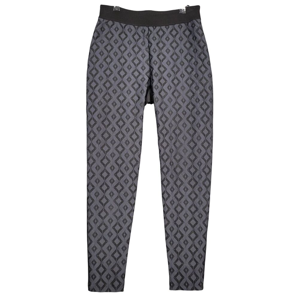 ANNE FONTAINE Black Diamond Geometric Wool Side Zip Cigarette Pant SIZE 42 US 10